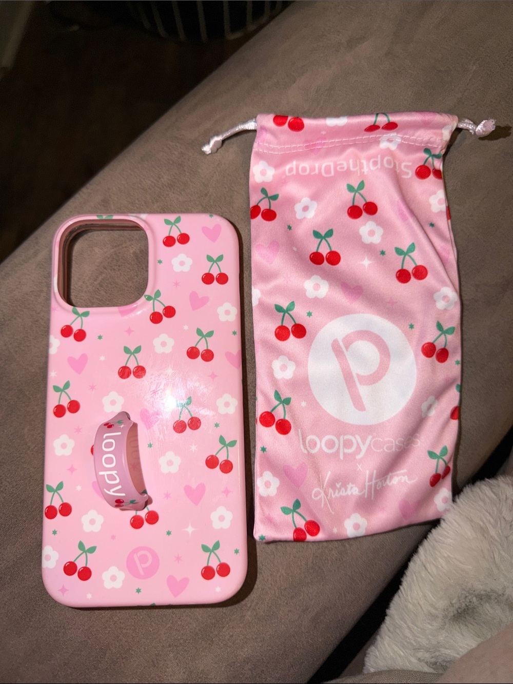 Loopy Case Pink Cherry Phone Cover for iPhone 13 Pro Max & 12 Pro Max w/ Pouch